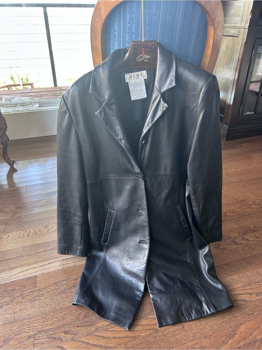 Womens Black Leather Button-Front Jacket by Jones New York